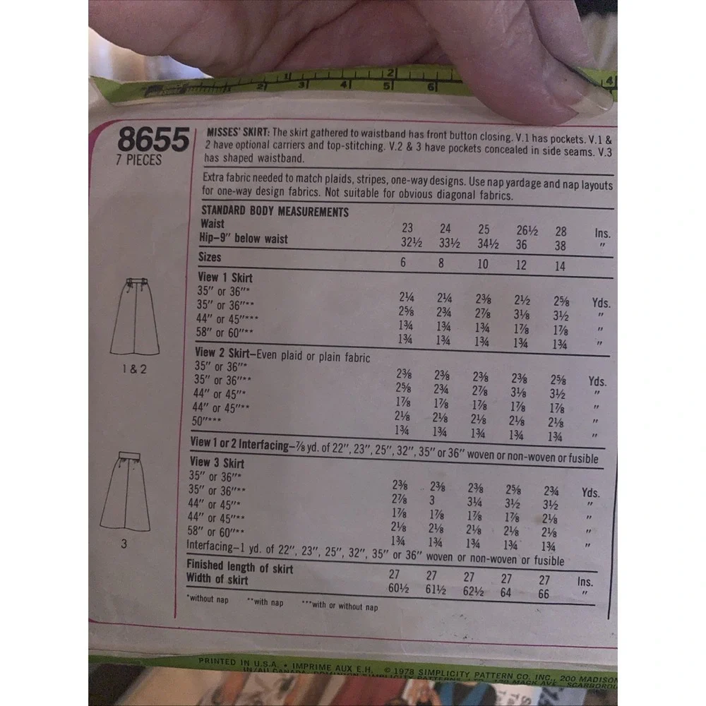 Vintage 1978 Simplicity 8655 Skirt Sewing Pattern Size 6 8 Cut Complete